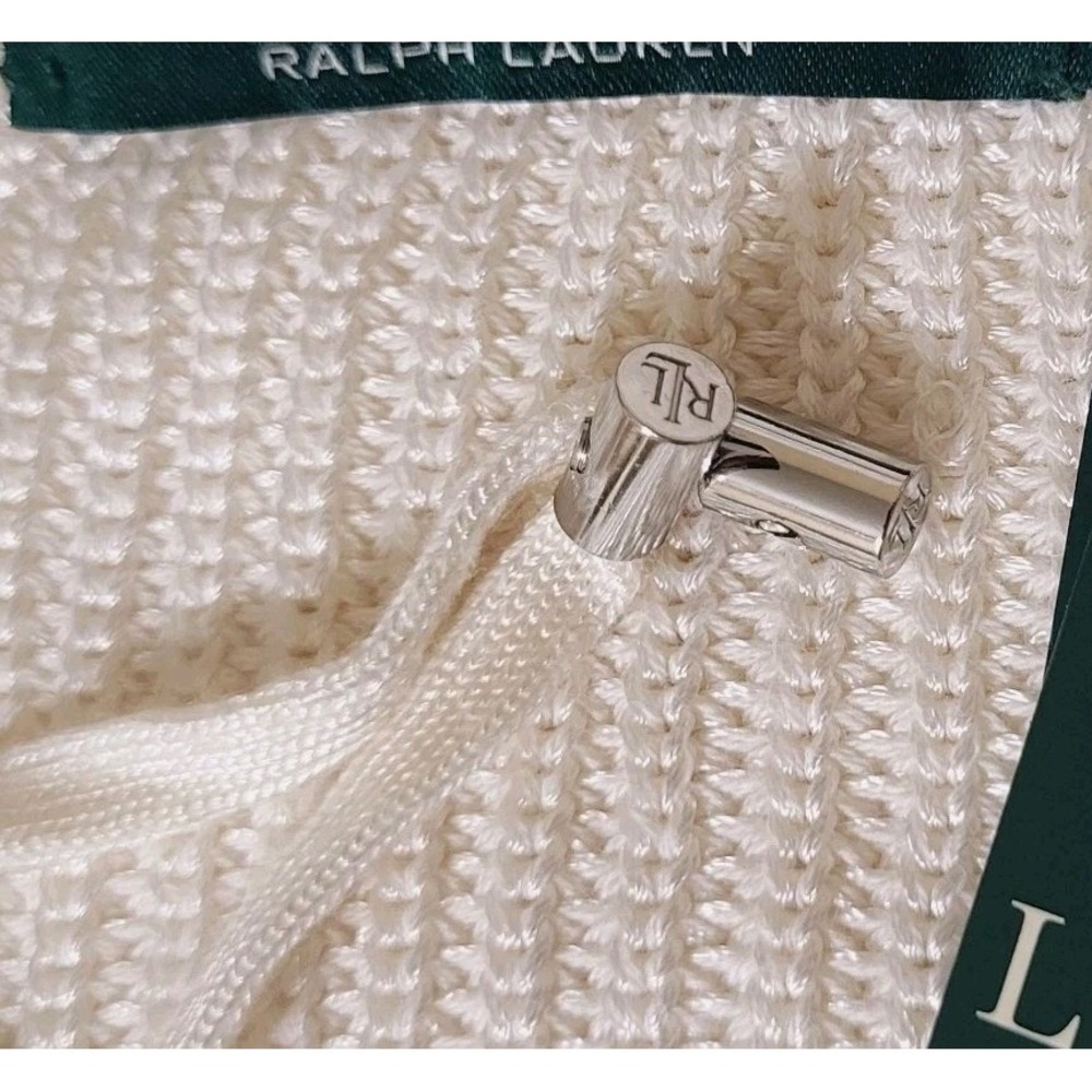 Lauren Ralph Lauren L NWT Ribbed ‎ Knit V-Neck Sweater Silver Hardware Cream - Picture 4 of 12